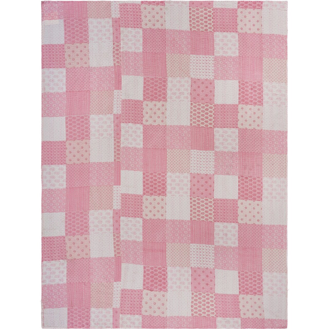 Laddha Home Designs 91" Pink and Cream Handcrafted Rectangular Coverlet - Full Size